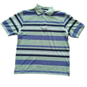 Arrow USA 1851 Men's Green and Blue Striped Polo Shirt Size Medium Y2K